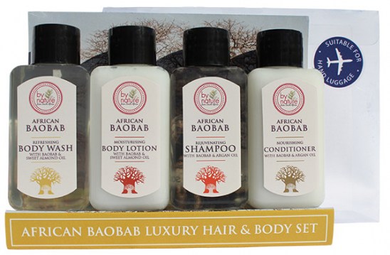 baobab hair and body pamper gift set bottles and insert outside packaging web
